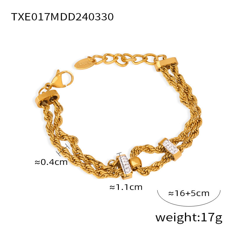 Wholesale Diamond Drip Glaze Geometric Double Layer Twist Chain Titanium Steel Necklaces Jewelry Set ACC-NE-MiLi007