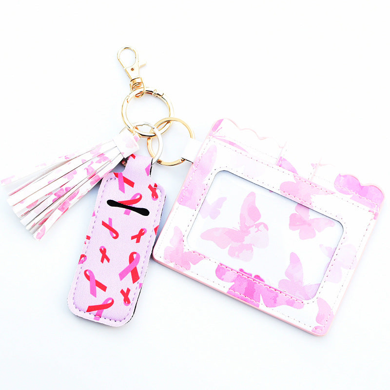 Wholesale Cactus Leopard Rose Flower Lipstick Case Card Holder PU Keychain