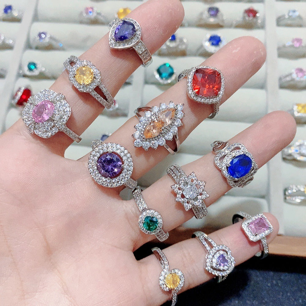 Wholesale Chic Colorful Zircon Inlaid Ring Gold Plated Copper Jewelry Accessory
