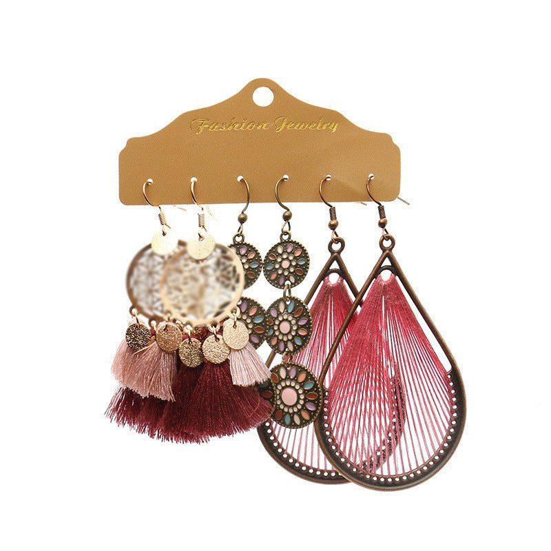 Wholesale Alloy Electroplated Bohemian Floral Earrings Set Women' s Fashion Accessory Gift