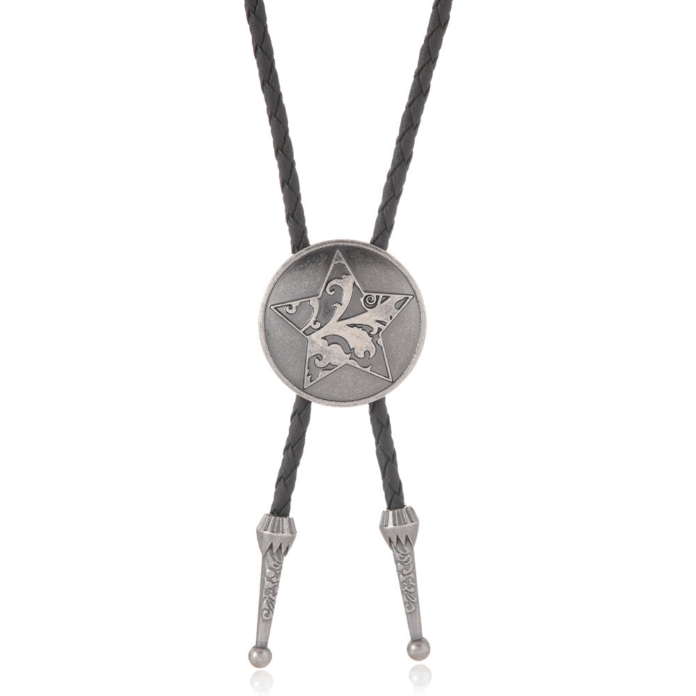 Wholesale Retro Star Pendant Bolo Tie Necklace Adjustable Leather Men S Trendy Jewelry Accessory