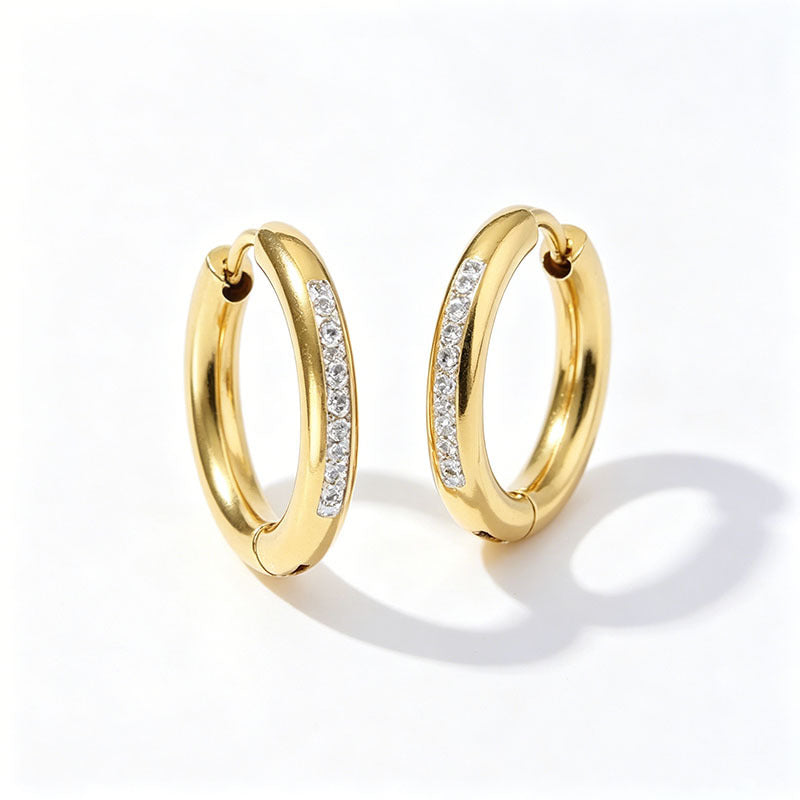 Wholesale Chic Titanium Steel Gold Coil Earrings with Diamond Accents Fashion Accessory