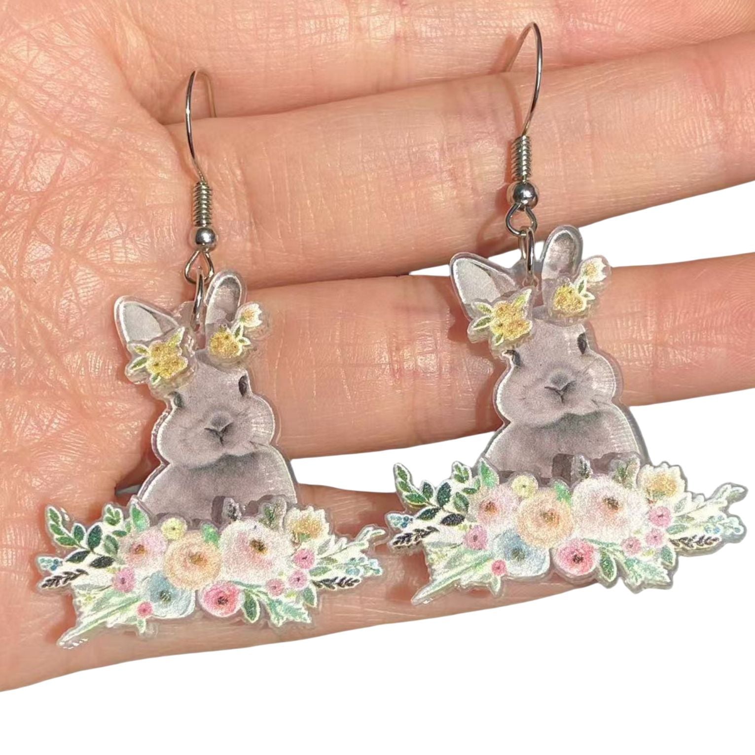 Wholesale  acrylic double-layer printing cute cartoon animal rabbit earrings