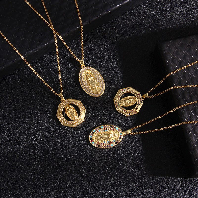 Wholesale Copper Inlaid Zircon Virgin Mary Necklace Fashion Jewelry for Women