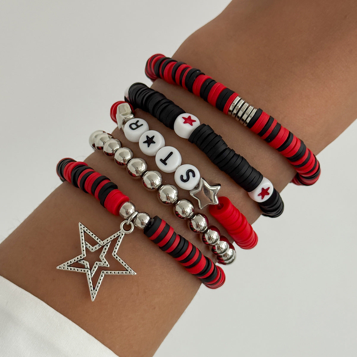 Wholesale Ccb Letter Soft y Elastic  Creative Five-Pointed Star Pendant Stacked Bracelet