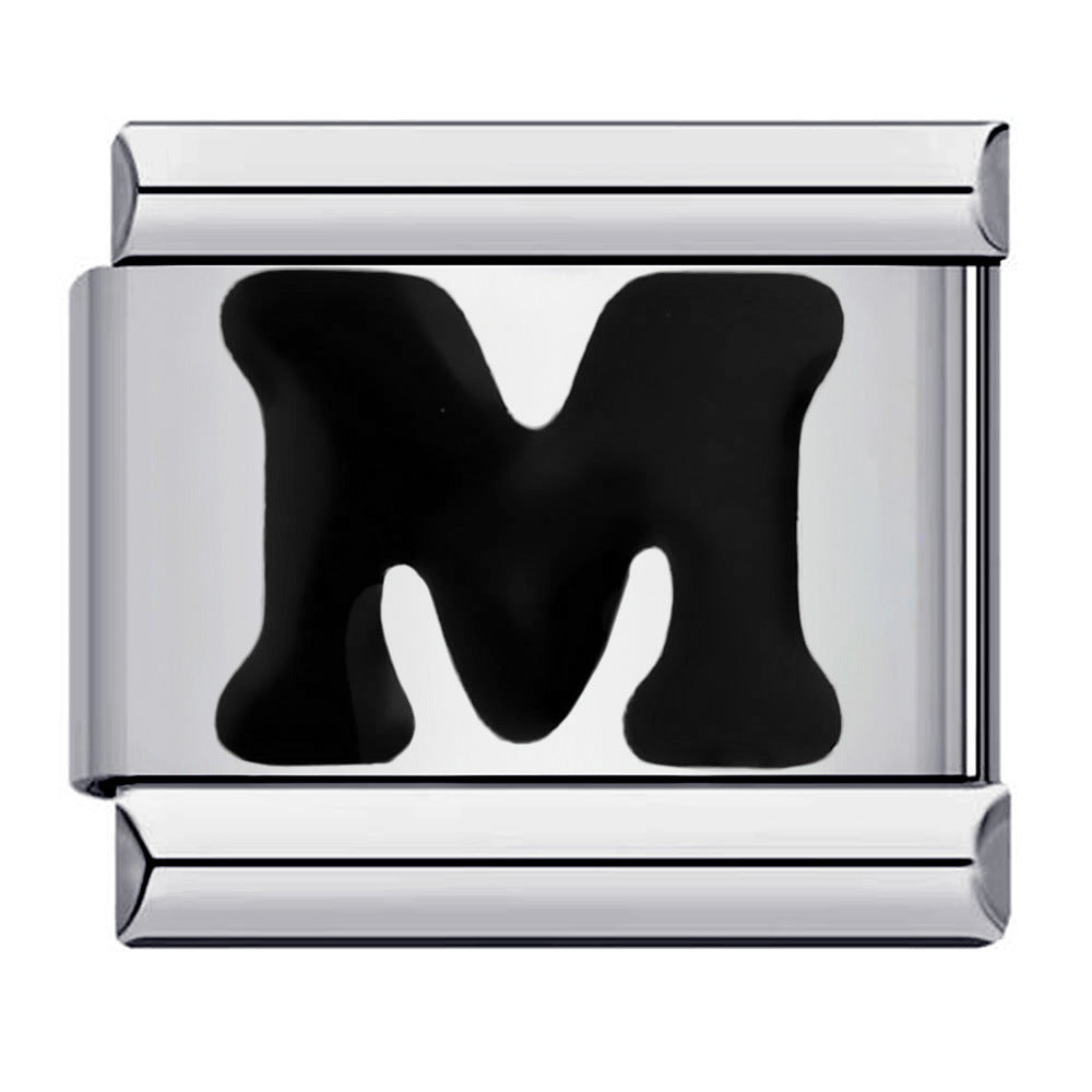 Wholesale Italian Charm Bracelet  Black English Letters DIY Stainless Steel Composable Bracelet