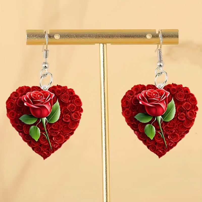 Wholesale  Romantic Love Pink Rose 2D Acrylic Earrings