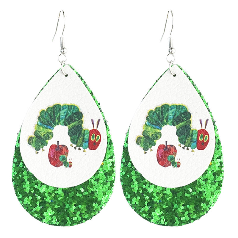 Wholesale 2 Pairs/pack Leather Printed Cute Teacher Reading Earrings ACC-ES-HY216