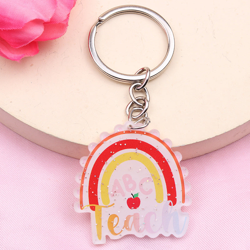 Wholesale Teacher's Day Cartoon Rainbow Blackboard Acrylic Keychain ACC-KC-DA007