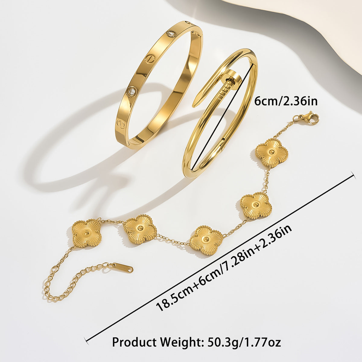 Wholesale Country Style Four-Leaf Clover Zircon Bracelet Titanium Steel Jewelry Accessory