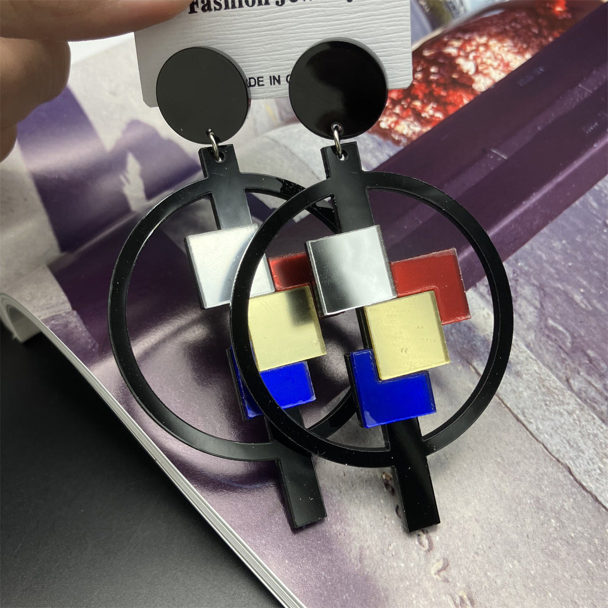 Wholesale Black Round Square Earrings Acrylic Earrings ACC-ES-FX069