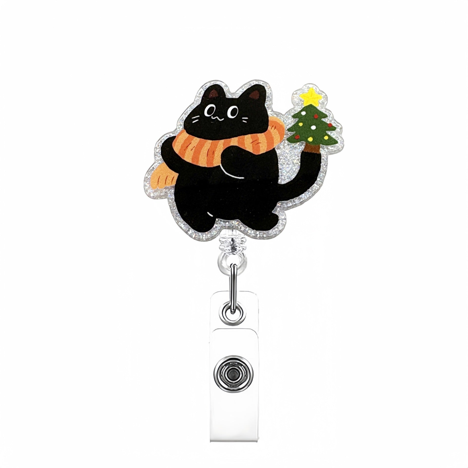 Wholesale Cute Christmas Black Cat Acrylic Glitter  Badge Reels