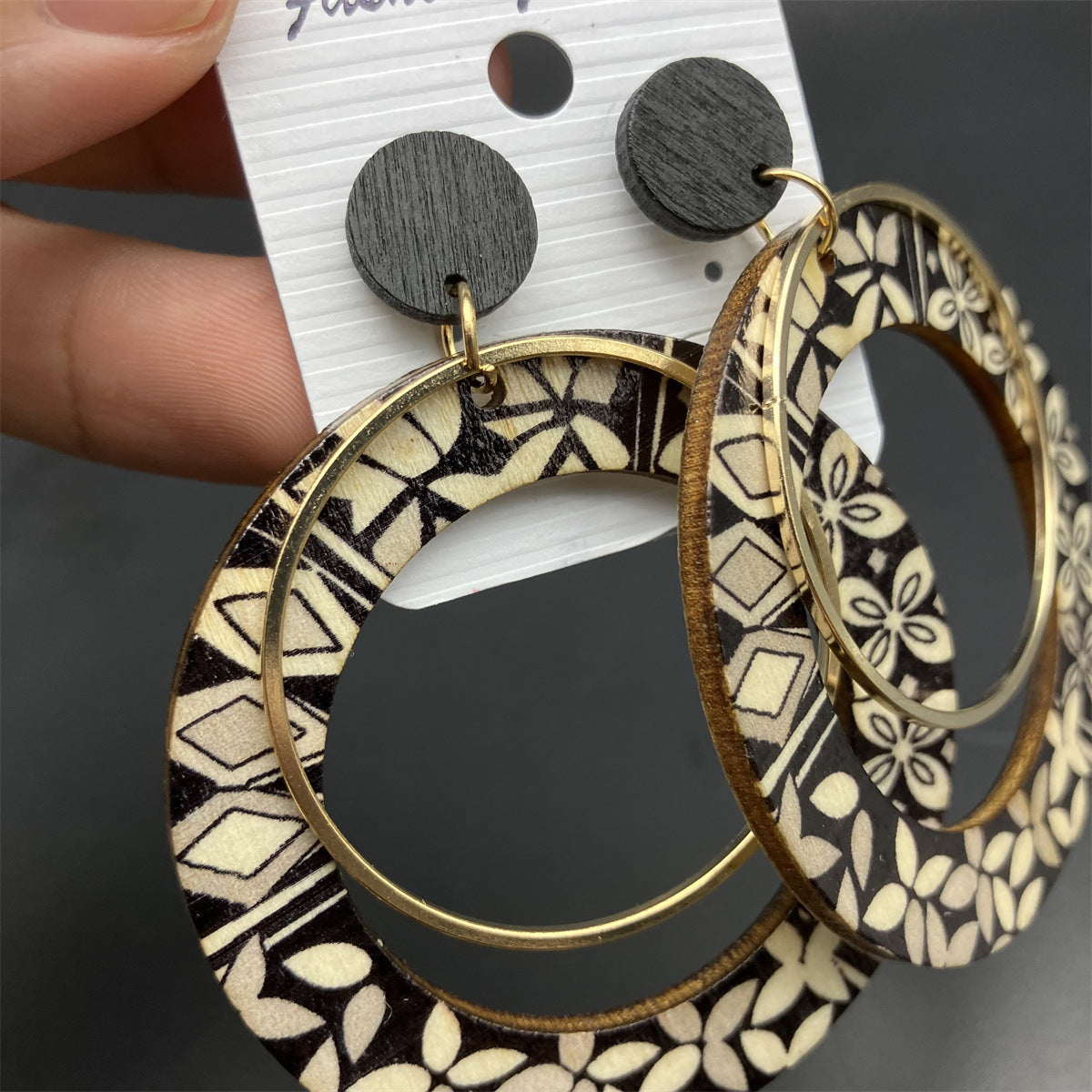 Wholesale Bohemian Vintage Wooden Round Earrings ACC-ES-FX025