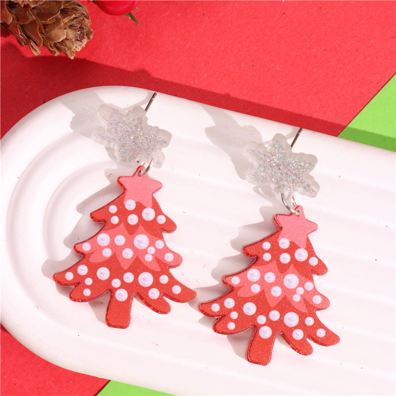 Wholesale Acrylic glitter snowflake Christmas tree earrings