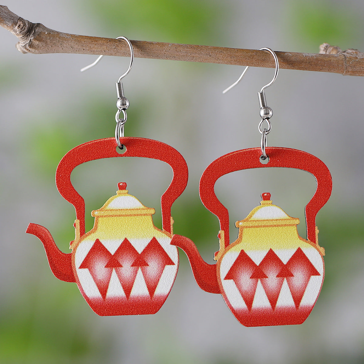 Wholesale Retro Girls Lantern Blue Oil Lamp Wooden Double Sided Earrings ACC-ES-ChuLian006