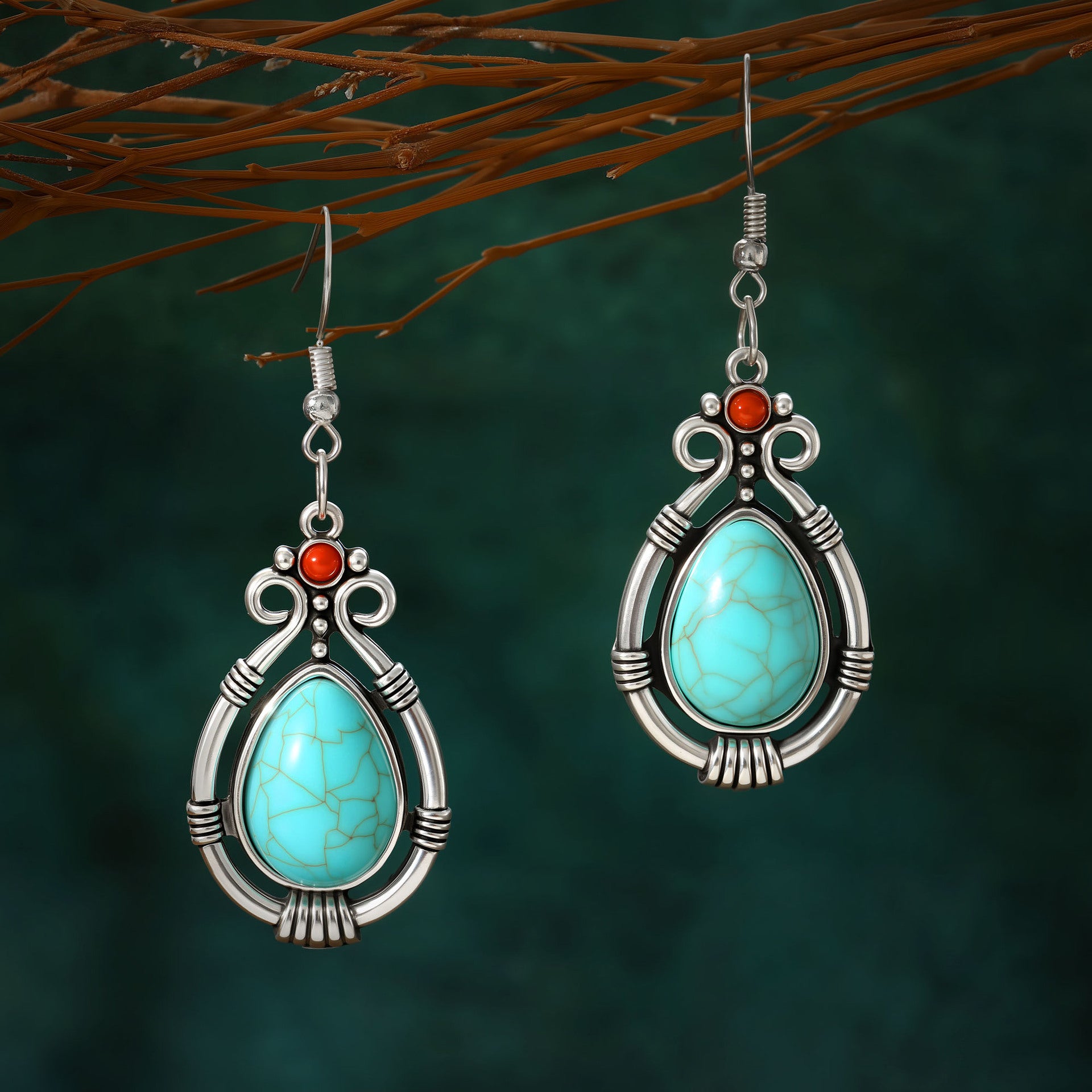 Wholesale turquoise retro bohemian teardrop earrings