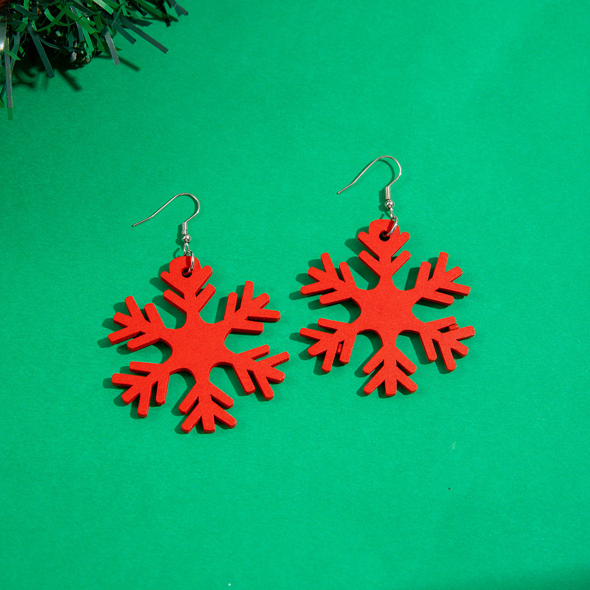 Wholesale  Wooden Red Snowflake Earrings