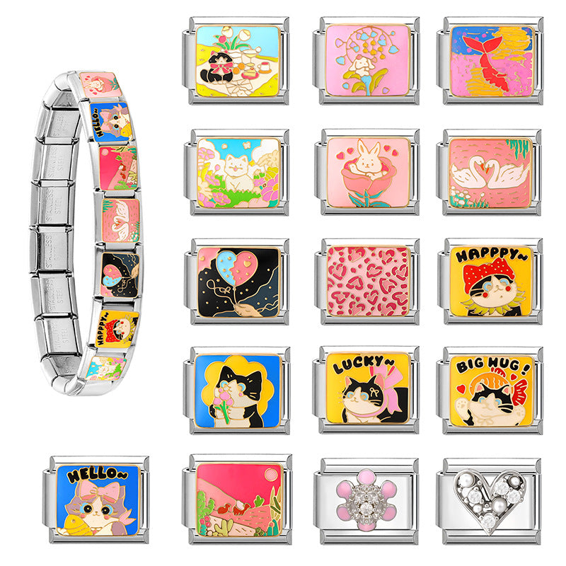 Wholesale 9mm Italian Charm Starter Bracelets DIY square Single Section Creative Stainless Steel Composable Bracelet