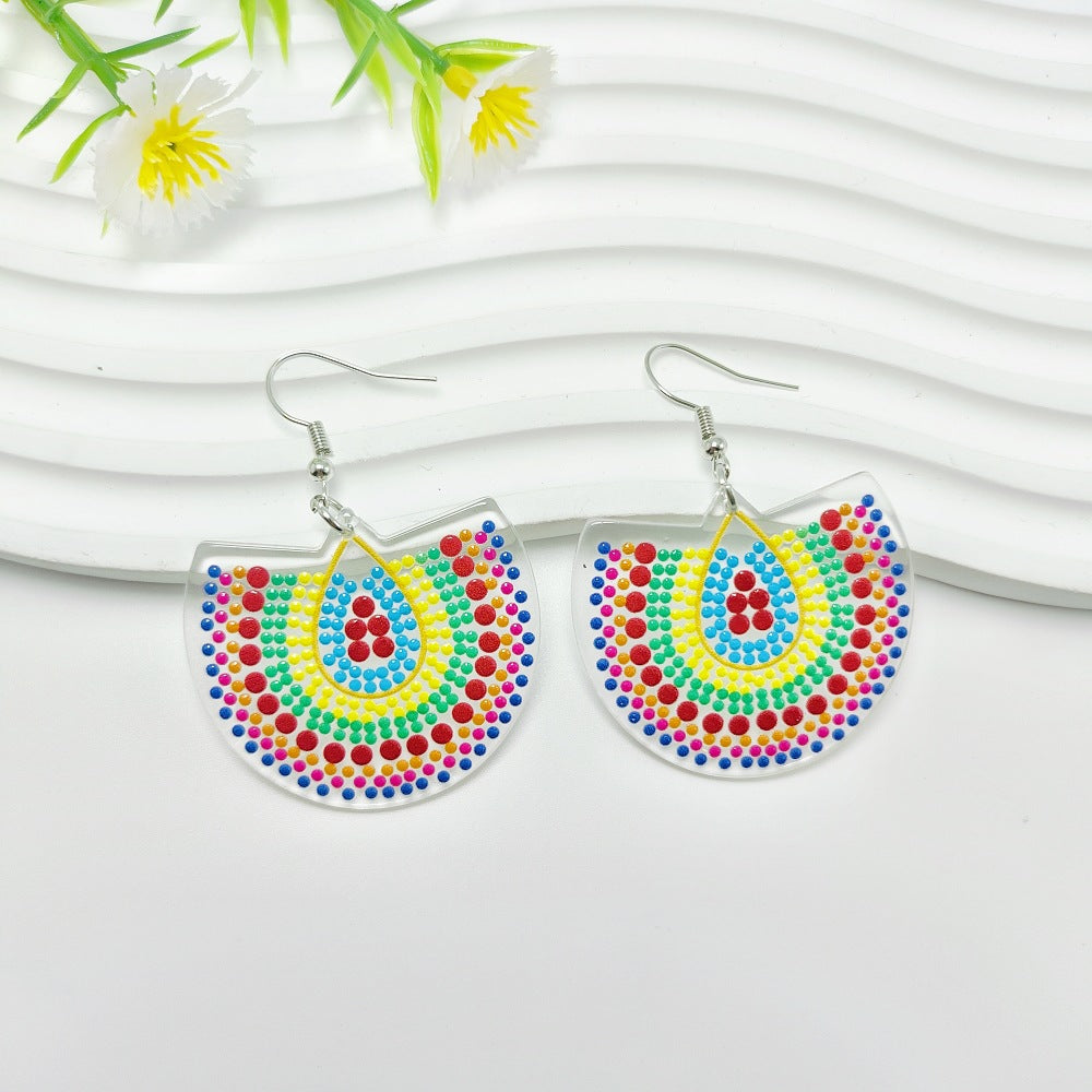 Wholesale Ethnic Style Geometric Color Polka Dot Print Bohemian Style Acrylic Earrings ACC-ES-Qiyu022