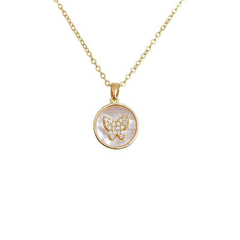 Wholesale Luxury Mother-of-Pearl Necklace for Women,  Fashionable Zirconia Clavicle Chain,  High-End Sweater Chain