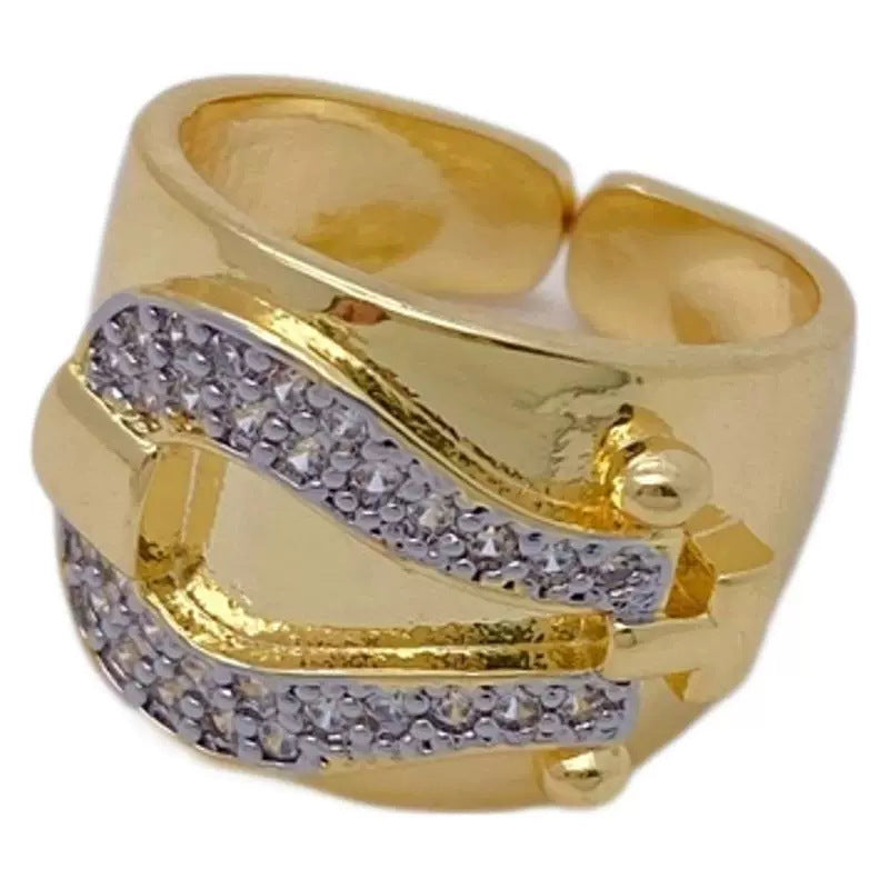 Wholesale Personality Titanium Steel Gold Plated Irregular Geometry Diamond Opening Ring