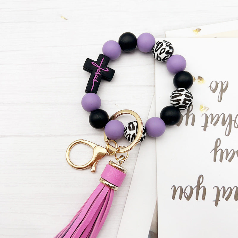 Wholesale Cross Silicone Beaded Bracelet Keychain ACC-KC-JiuYa012