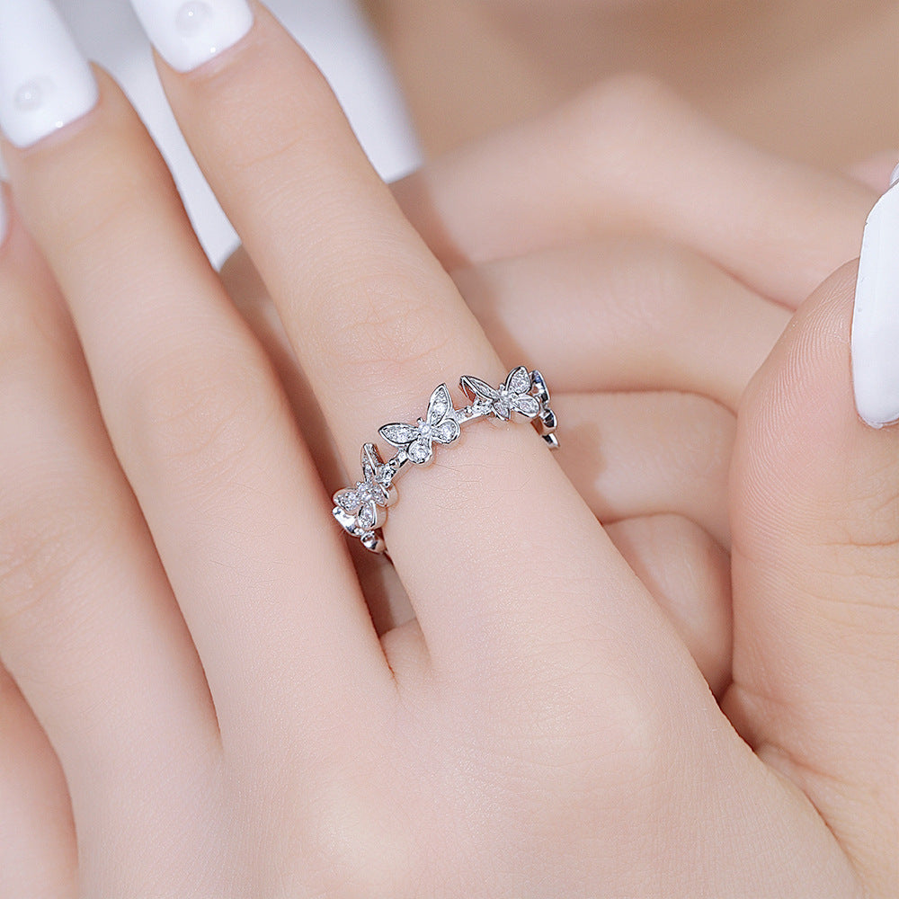 Wholesale Trendy Gold Butterfly Rhinestone Adjustable Ring Copper Zircon Fashion Jewelry Accessory For Men Women Everyday Wear Gift