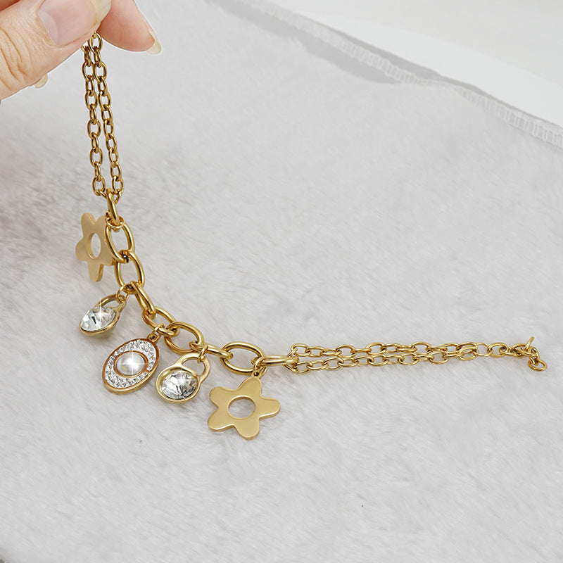 Wholesale 18K Diamond Titanium Steel Four-leaf Clover Bracelets ACC-BT-ZhongXin001