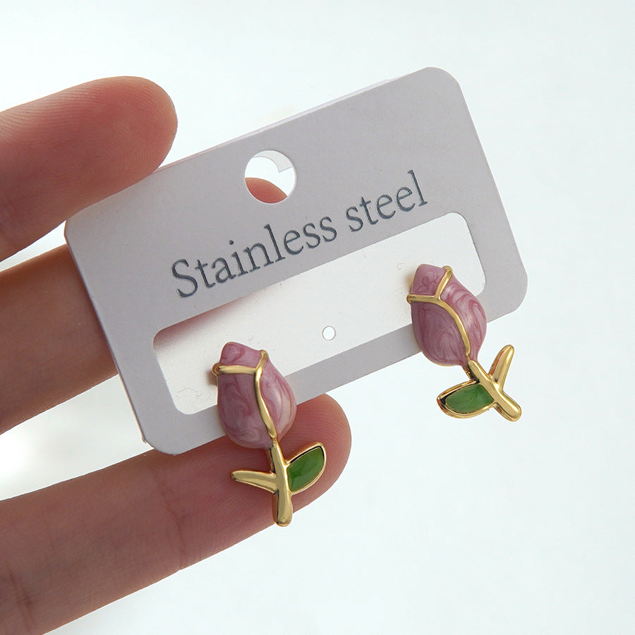 Wholesale Stainless Steel Oil-Drip Earrings,  Petal Flower Butterfly Design,  Stylish Fashion Accessory for Party Wear