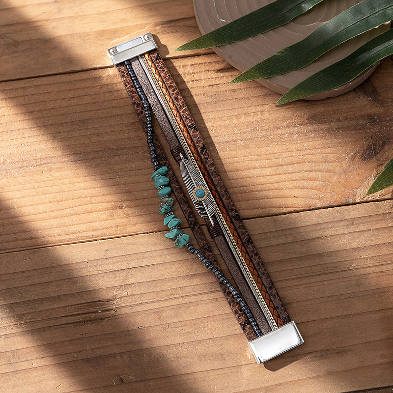 Wholesale Ethnic Turquoise Leather Bracelet