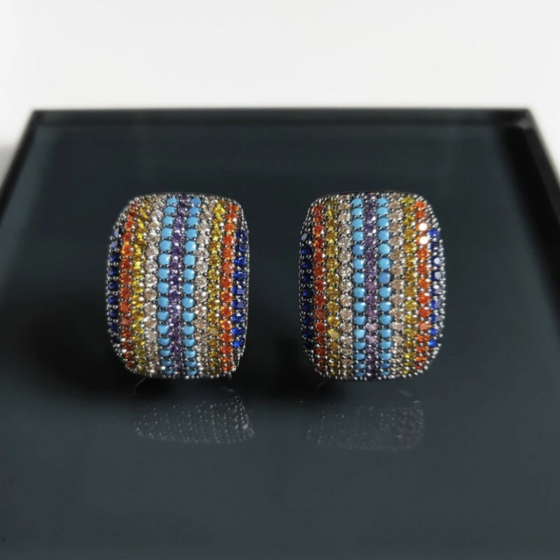 Wholesale 925 silver light luxury color micro inlaid zircon niche ear buckle simple geometric C- shaped earrings