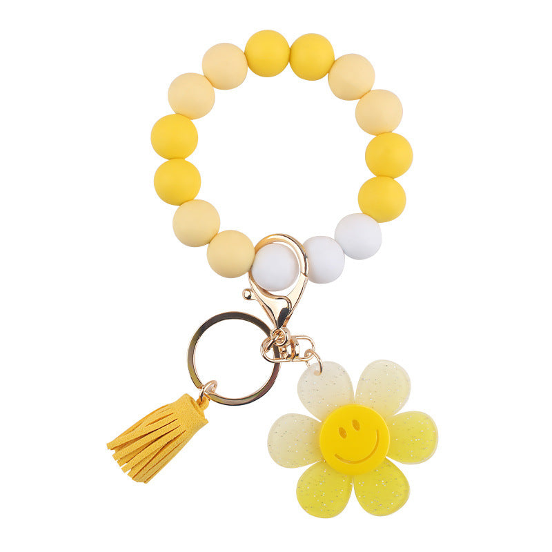 Wholesale Creative DIY Acrylic Smiley Sunflowerl Silicone Bead Bracelet Keychains