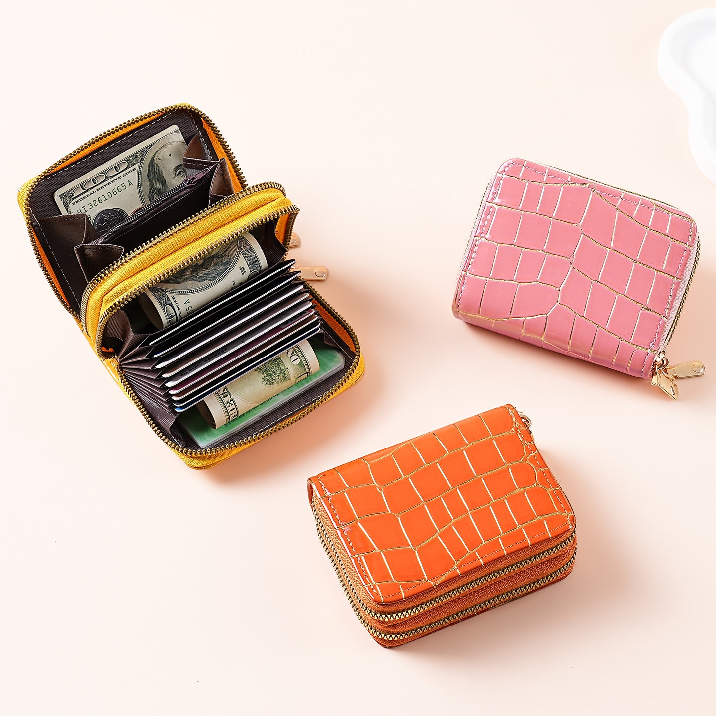Wholesale Women S Everyday PU Leather Card Holder Wallet Stone Texture Multi Slot Double Zipper Coin Purse
