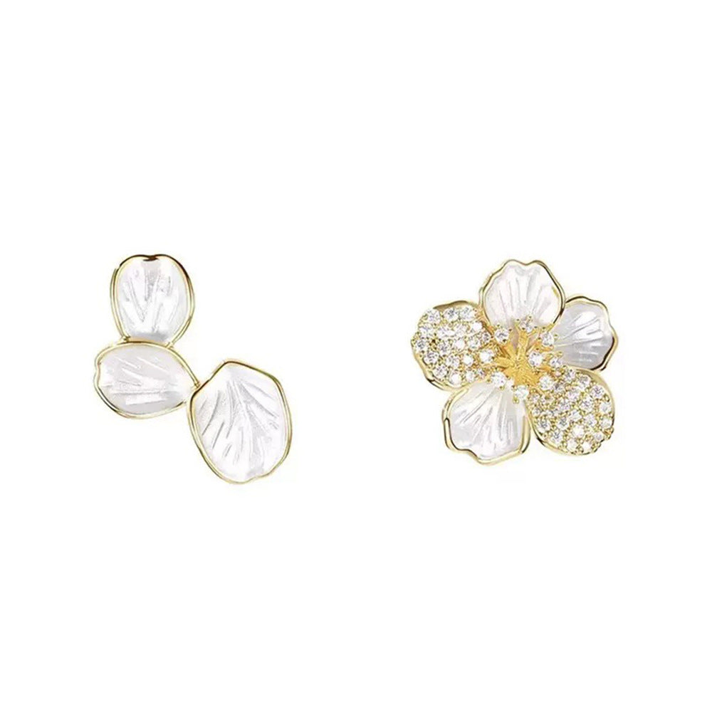 Wholesale Zircon Camellia Earrings Light Luxury Asymmetrical Earrings