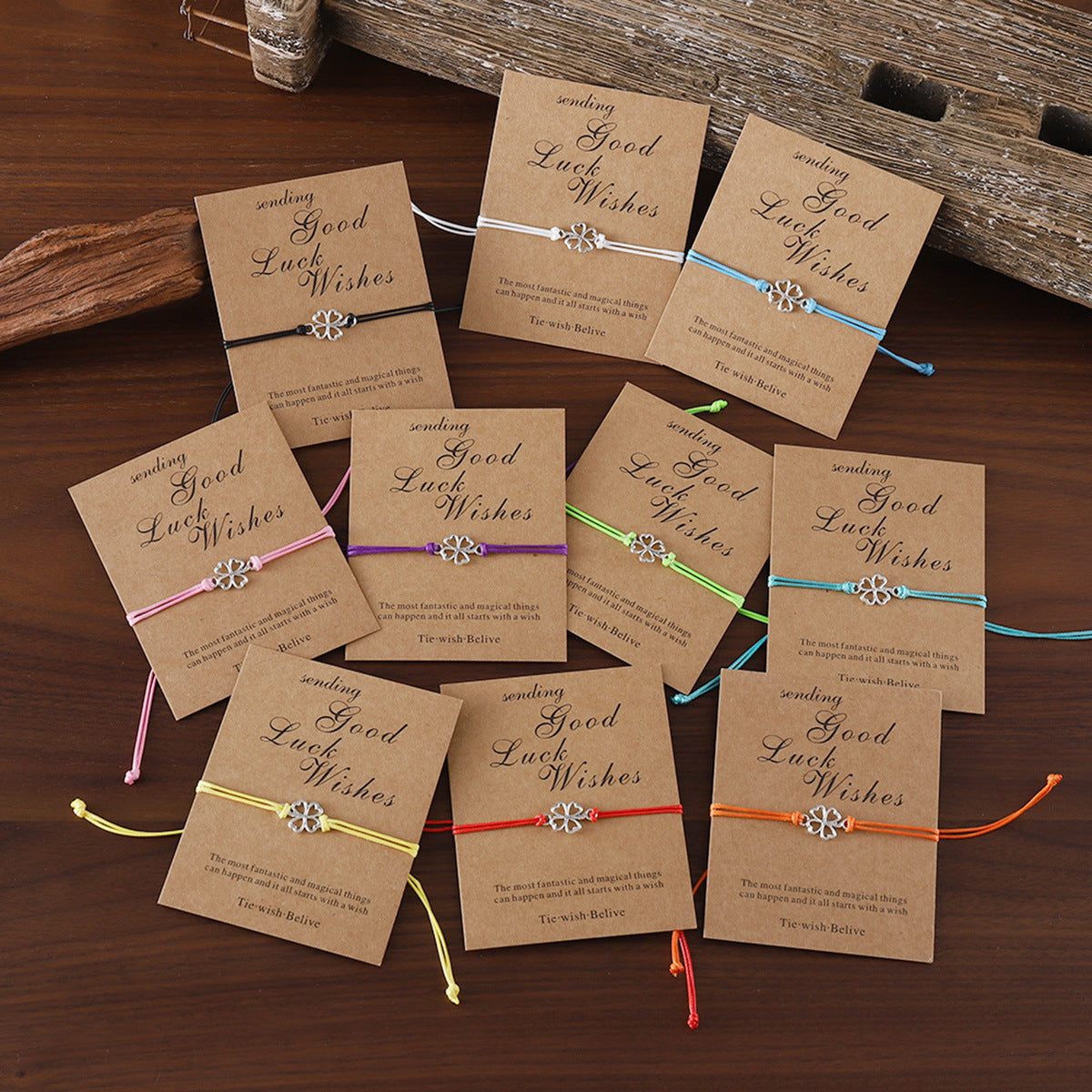 Wholesale Lucky Four Leaf Clover Card Braided Color Rope Adjustable Bracelet ACC-BT-zhiyu003