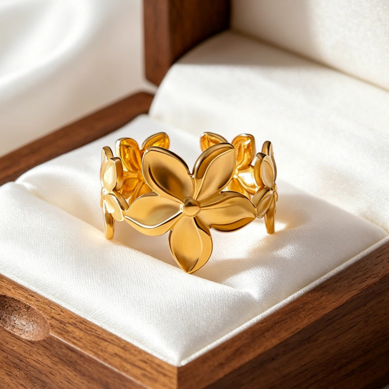 Wholesale Gold-Plated Copper Flower Bracelet &  Ring Set - Fashion Jewelry Accessory for Resale