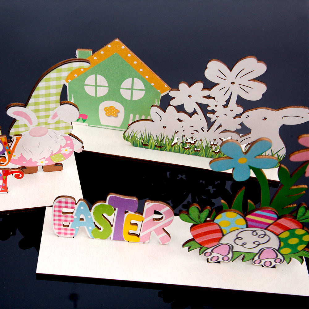 Wholesale Easter wooden crafts rabbit color egg wooden piece decoration