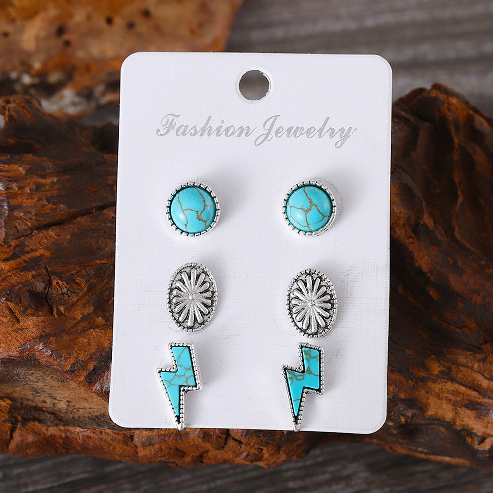 Wholesale Western wind lightning turquoise inlaid pumpkin flower stud earrings
