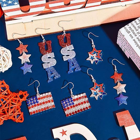 Wholesale  American Flag Earrings Independence Day Five-pointed Star Love Hat Shoes Earrings