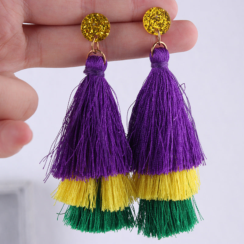Wholesale Bohemian Mardi Gras Acrylic Earrings tassel Earrings
