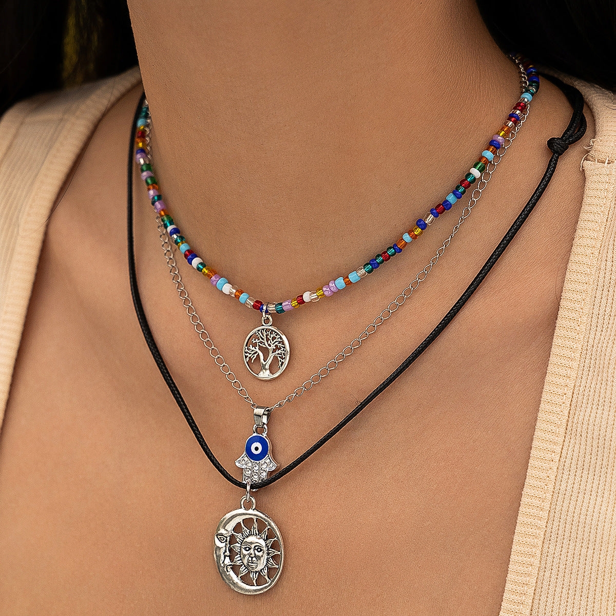 Wholesale Vintage Ethnic Beaded Necklace Set with Cactus Motif Fashion Accessory
