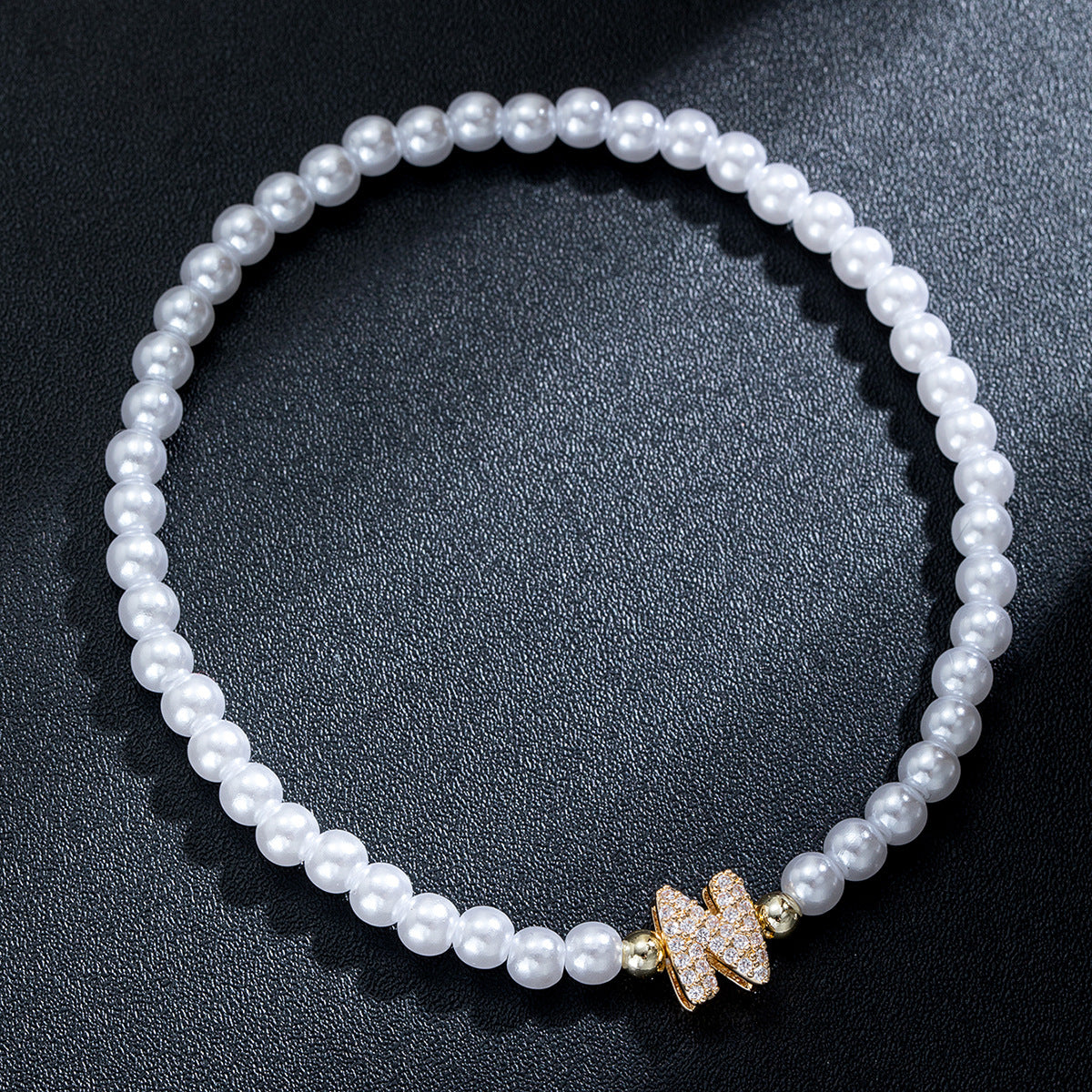 Wholesale Brass inlaid zirconium letter pearl beaded elastic anklet