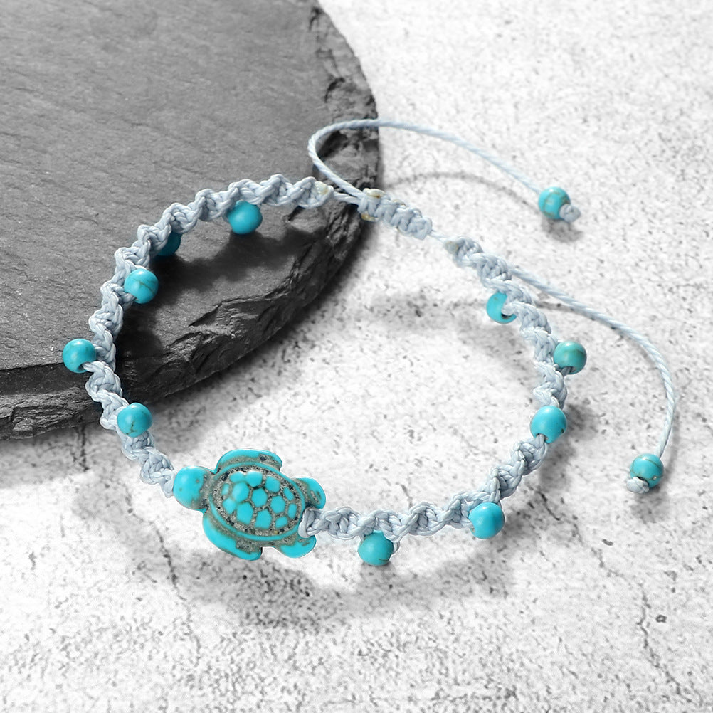 Wholesale Bohemian Ocean Design Turquoise Turtle Woven Bracelet - Adjustable Unisex Fashion Accessory Gift