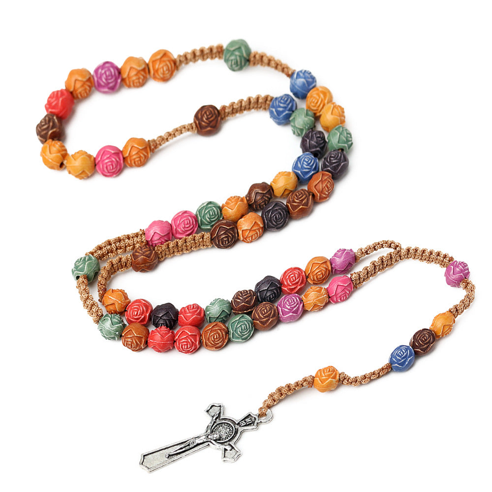 Wholesale Colorful Seven Bitter Rosary Cross Rosary Beads Necklace Handmade ACC-NE-Chengz003