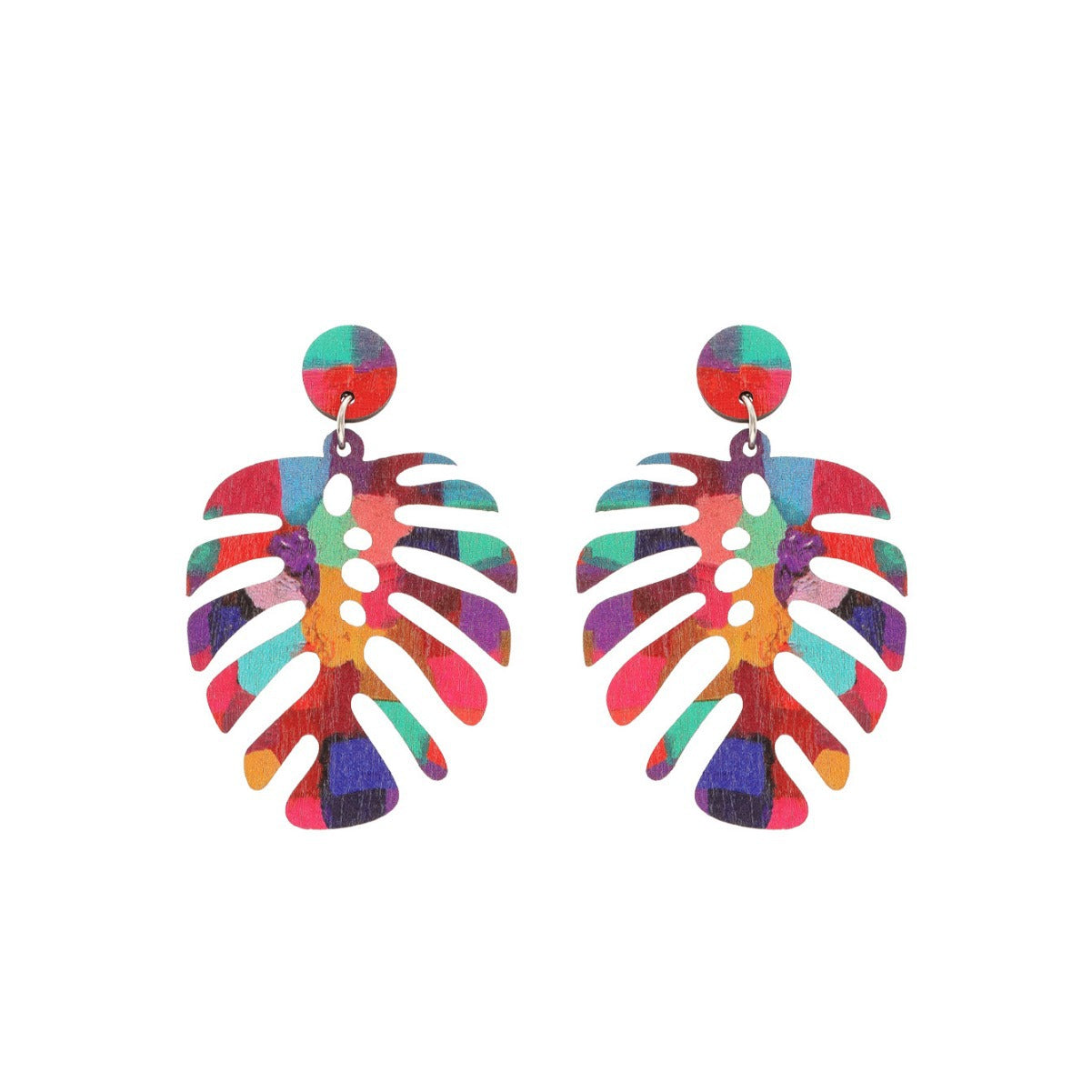 Wholesale  Bohemian Style Colorful Leaf-shaped Wooden Earrings