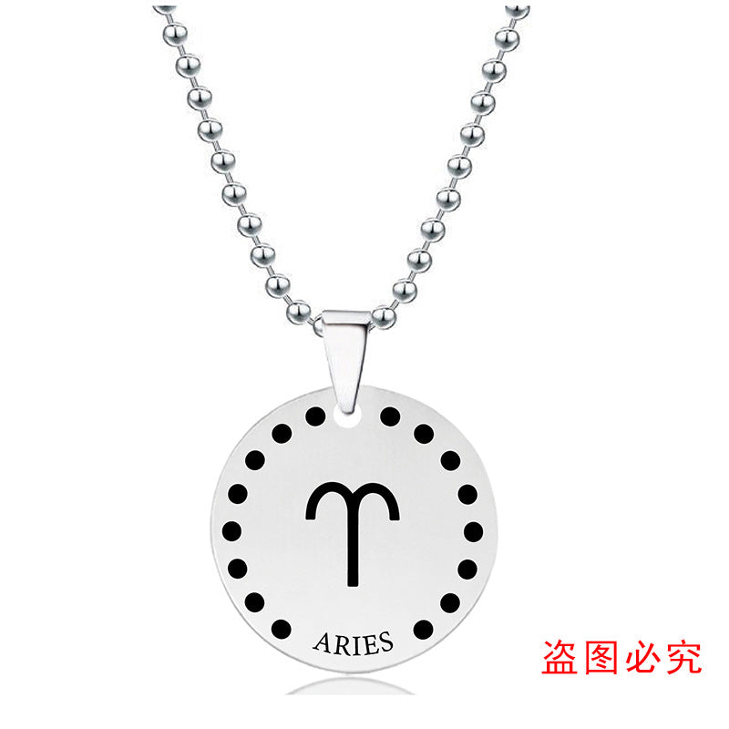 Wholesale Twelve Zodiac Stainless Steel Necklaces Round Pendant Necklaces ACC-NE-Ganggu002