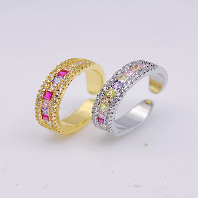 Wholesale Copper Plated 18K Micro-paved Rainbow Colored Zirconia Open Rings ACC-RS-YXY020