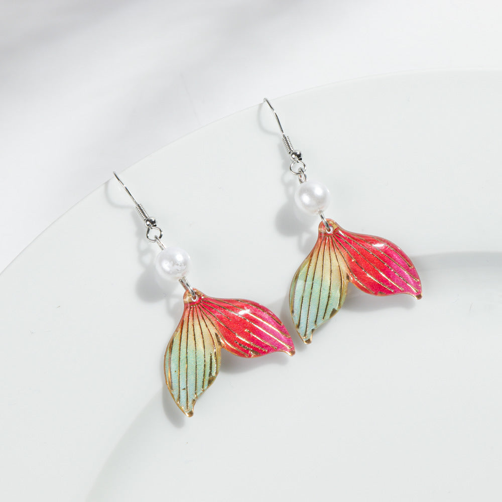 Wholesale Ocean Style Man-made Pearl Colorful Mermaid Fishtail Earrings