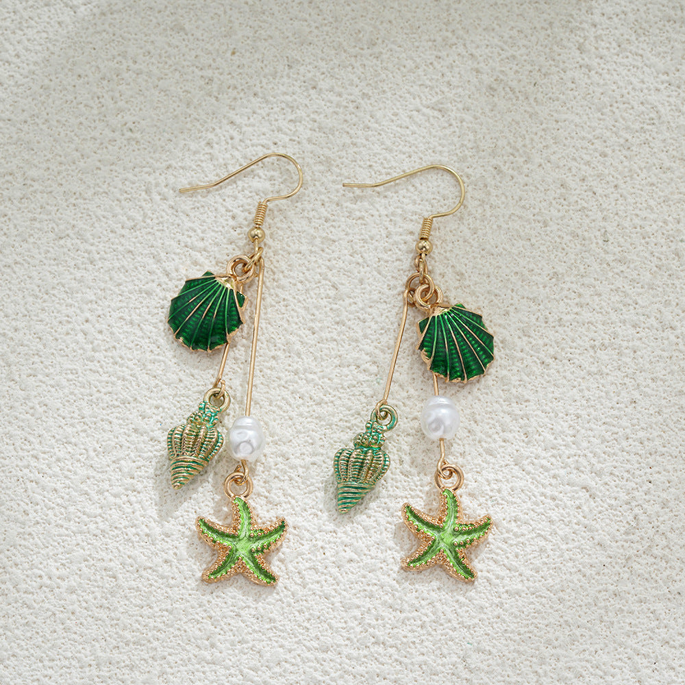 Wholesale 14K Gold Pearl Colored Shell Earrings Starfish Ear Hooks