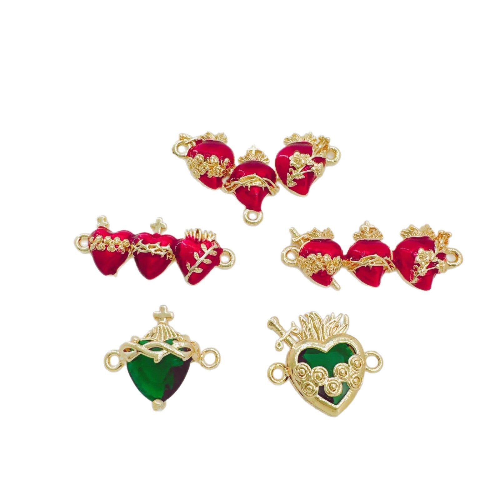 Wholesale Gold Plated Copper Heart Double Pendant Jewelry Set - Boutique Resale Gift